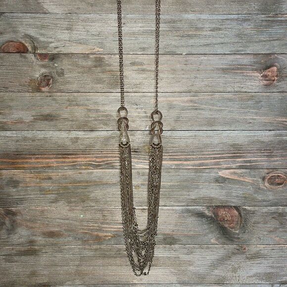 Long Gold Chunky Layered Necklace w/ Looped Infinity Chain - Picture 8 of 12